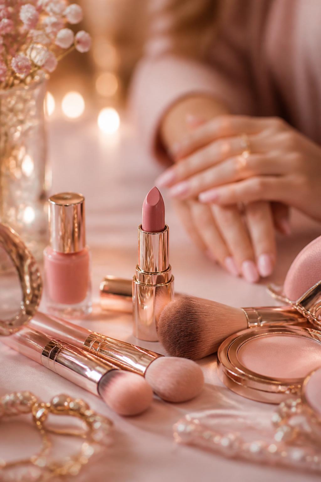 Maquiagem, esmaltes e pincéis de beleza profissional